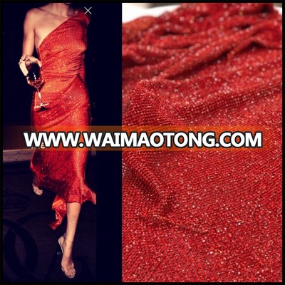 YALI Metal Rhinestone Fabric Mesh Without Iron On Glue, Crystal Red Rhinestone in Red Base