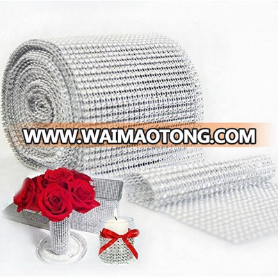 YALI Silver Diamond Sparkling Rhinestone Mesh Ribbon For Event Decorations, Wedding Cake, Birthdays, Baby Shower 1 Roll